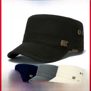 New 2025 JEEP Mens Cap Casual Midlife Sun Protection Hat Spring Autumn Cotton Wide Brim Flat Top Hat for Travel And Outdoors