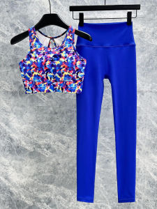 ชุดโยคะแบบมีฮู้ดพิมพ์ลายแฟชั่นแห้งเร็วสำหรับผู้หญิง เสื้อฟิตเนส Pilates ทรงเอวสูง สายเดี่ยว ชุดออกกำลังกายแบบสวมหัว