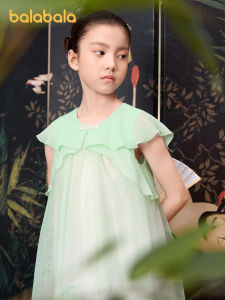 balabala Girl Dress Children Dress 2025 New Summer Clothing Big Kids Traditional Chiffon Dress Sweet Princess