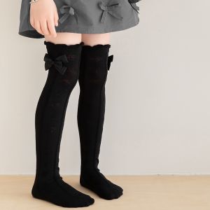 Kids Knee High Socks For Girls White Pink Gray Black Princess Love Bow Childrens Stockings Spring Autumn Student Long Sock 3-8Y