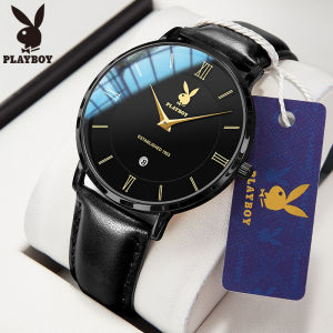 PLAYBOY Mens Watch 2023 Original Authentic New Waterproof Fashion Quartz Calendar Dial Leather Strap Casual Watch