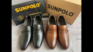 Giày Tây Nam Da Bò SUNPOLO Sang Trọng SPH428 (Đen Nâu)
