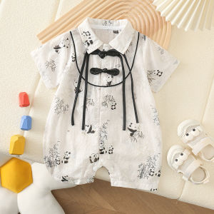 Summer Newborn Baby Clothes Full Moon Traditional Chinese Hanfu Onesie Boy Baby Clothes Cotton Princess Style Short Sleeve A-Line Skirt