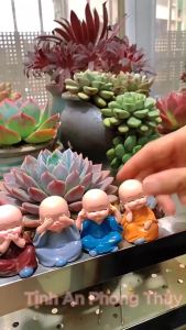 Bộ Tượng Chú Tiểu Hòa Thượng Tứ Không Tịnh An Phong Thủy - Phật Phong Thủy Mini 4 Tư Thế Trang Trí Xe Hơi Để Bàn