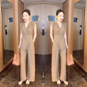 European Goods Popular One-Piece Clothes and Trousers Women 2023 Summer New Fashion Slim fit Slimming Waist Hugging Sleeveless Jumpsuit Fashion