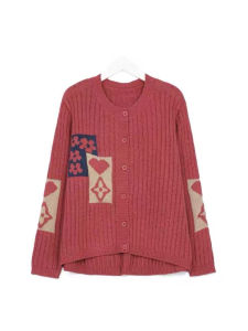 เสื้อสเวตเตอร์ถักคอตตอนพิมพ์ลายแขนยาวทรงหลวมสไตล์ย้อนยุคสำหรับผู้หญิง เสื้อคลุมกันหนาวแบบสวมหัว ทรงหลวม แขนยาว ปกติ