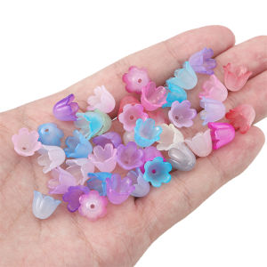 100pcs Plastic Acrylic Mixed Colors Windbell Morning Glory Flowers Beads Charms For Earring Bracelet Necklace DIY Jewelry Craft Making