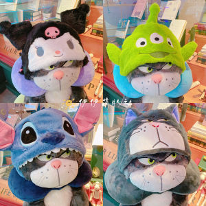 Cartoon Three-Eyed Steezy Lucifer Cat Hooded U-Shaped Neck Support Pillow for Long Distance Travel Airplane Journey with Hood