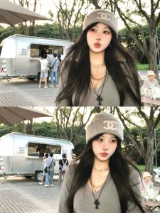 Miniuoo Fanchen V-neck Long Sleeve Fleece-lined Slim-fit Knitted Base Shirt T-shirt Waist-cinching Top for Young Women