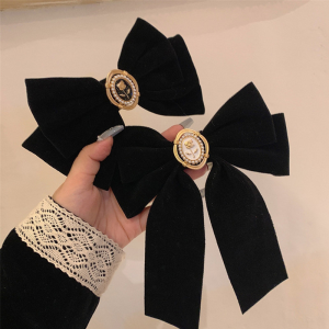 Black Velvet Rose Bow Hair Clip for Womens Elegant Ponytail Clip Fashion Hair Accessory