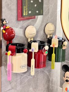 Magnetic Suction Toothbrush Holder Drain Cup Family of Three Wall Mounted No Punching Toothbrush Cup Storage Rack Bathroom Organizer