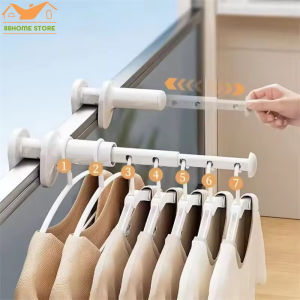 【88HomeStore】Travel Clothes Drying Rack Free Punch Retractable Clothes Drying Pole Folding Multi-Functional Hotel Balcony Clothes Drying