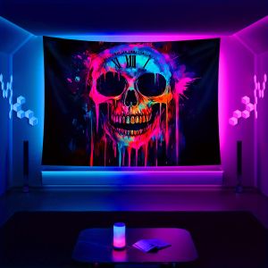 VIKAMA Neon Đầu Lâu Thảm Halloween Nghệ Thuật La Mã Phòng Chơi Game Nhạc Sĩ Phòng Thu Hợp Thời Trang Phòng Ngủ Thoáng Mát Trang Trí Nhà Polyester Không Dệt