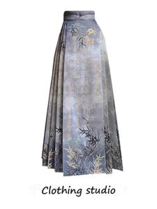 Summer 2025 New Retro Water Ink Diffusion Zen Atmosphere Horse Tailed Skirt Daily Wear Pleated Long a Line Chinese Style Half Skirt