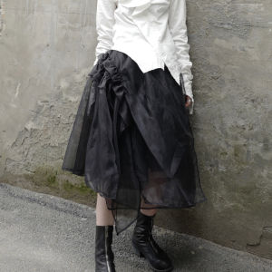 กระโปรงจีบเอวสูงทรงเอผ้าอีเจนสำหรับผู้หญิง กระโปรงทรงเอแบบไม่สมมาตร กระโปรงทรงพอง ดีไซน์เนอร์ ฤดูร้อน 2021