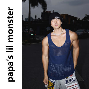 Papas lil monster | American Casual Mesh Hollowed Patchwork U-Neck Loose Vest for Men