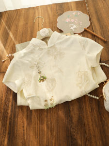 Spring 2025 New Style Young Short Sleeve Lace Cheongsam Yellow Retro Republic of China Daily Wear Elegant Long Qipao Polyester Fiber