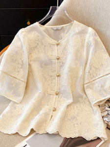 YINGDAI | Chinese Style Retro Embroidered Cheongsam Collar Shirt