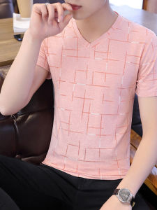 Quick-Dry Slim-Fit Summer Mens V-Neck Ice Silk Short Sleeve T-Shirt