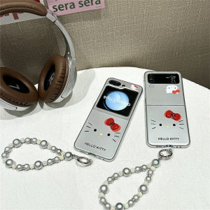 Creative Kitty Cat Wristband Phone Case for Samsung ZFlip7 Foldable Screen Full Cover Electroplated Protection Shell ZFlip4 Anti-Fall