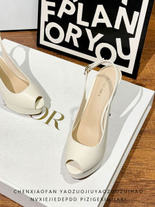 Fish Mouth Toe Bared Head Sandals Womens 2025 New Simple Elegance Beige Pure Desire Waterproof Platform Single Shoes Women