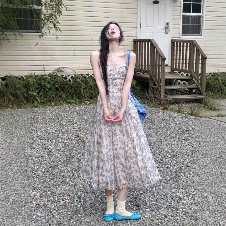 Sweet Floral Print Sleeveless Strap Dress Women's Summer