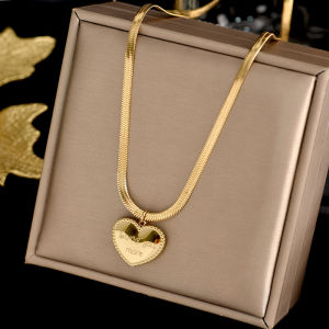 BESFOME Simple Non Tarnish 18K Gold Plated Snake Chain Stainless Steel Heart Pendant Necklace