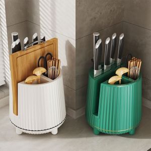 1Pc Rotating Knife Holder Utensil Holder Cutlery Spoon Chopsticks Fork Storage Holder Multifunctional Kitchen Storage Tableware Drain Shelf Home Organizer 