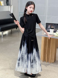 Bộ Váy Mùa Hè Cho Bé Gái Phong Cách Trung Hoa Cổ Điển Thời Trang Mới 2025 Bộ Đồ Hai Mảnh Tay Ngắn Chất Liệu Polyester