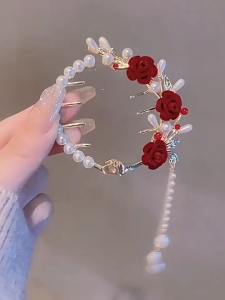 กิ๊บติดผมสไตล์เกาหลีแบบใหม่ ประดับพู่รูปดอกกุหลาบ หัวบอล หัวเข็มขัด กิ๊บติดผมแบบม้วนปลายมน ประดับมุก