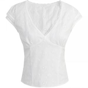 White Lace V-Neck Short Shirt Seasonal