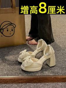 รองเท้าแตะ Mary Janes ส้นสูงสำหรับผู้หญิง ทรงหัวมน หนัง PU รองเท้าแตะส้นหนาสไตล์เกาหลี รองเท้าแตะแบบสวมสบาย