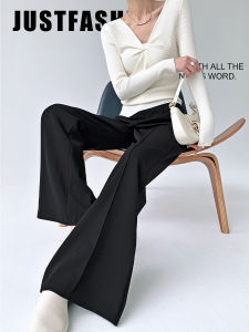 Black Asymmetrical High Waist Flared Pants Womens Spring Autumn New Loose Drapey Slimming Casual Suit Pants