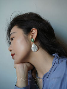 Natural Green Turquoise White Shell Bead Earrings Original Chinese Style Bryophyte Sea Shell Design Sensation Ear Needle Clip