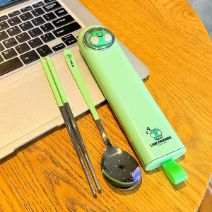 Portable Childrens Lunchware Set Cute Chopsticks Spoon Combo Carry-On Dining Utensils Storage Box for Office Workers