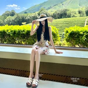 CHANGTONG | Đầm Ngắn Hoa Màu Teal Cổ Điển