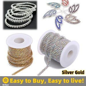 Fast Shipping 10m Gold Silver Crystal Rhinestone Chain 2mm Crystal Chain Sewing Chain for DIY Jewelry Craft Apparel Clothing Chain Accessories Crystal Chain