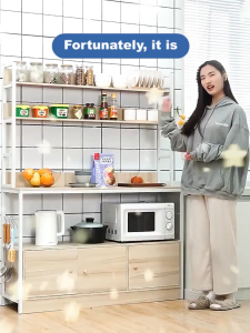 LOADNIX Kitchen Cabinets Multi-Compartment Kitchen Storage Rack with Door 600KG Load Capacity Microwave Organizer Storage Rack Kitchen Rack Minimalist Multipurpose Rack