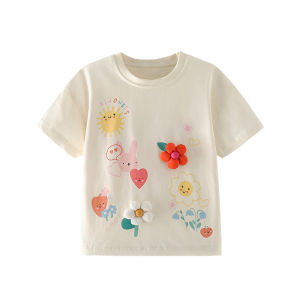 Jumping Meters | Jumping Meters Summer Kids Tees 3-8T Flower Applique Fashion Design Girls T-Shirts Baby Clothes Childrens Tops Hot Selling