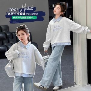 Trendy Girls Spring Autumn Polo Shirt Sweater Set Casual Breathable Moisture Wicking Non-Hat Clothing Set Princess Style