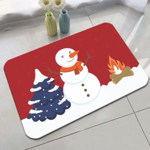 Christmas Bath Mat Cute Gnome Bear Reindeer Santa Snowflake Print Non‑Slip Absorbent Floor Mat for Bathroom Holiday Home Decor