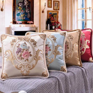 Floral Decorative Pillow Cases Embroidered Jacquard Throw Pillow Cushion Cover For Living Room Decor