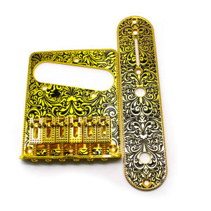 สะพานอานและแผ่นควบคุม6สายสำหรับกีต้าร์ไฟฟ้า TL ด้วยการแกะสลักลวดลายตกแต่งสายผ่านสะพาน