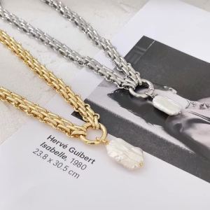 Aaron Abel Large Square Natural Freshwater Pearl Pendant Chunky Chain Necklace for Women Vintage Elegant Baroque Pearls Necklaces