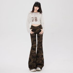 MZVZ | Vintage Camouflage Flare Jeans For Tall Loose Fit
