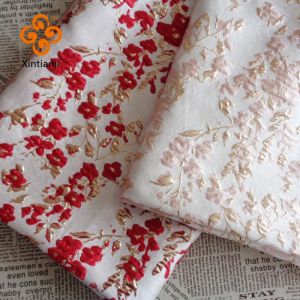 ชุดเดรสชุดสูทผ้าแจ็กการ์ดลายนูนสีทองลายนูนผ้าแจ็คการ์ดต่อเมตรับเบิลเสื้อผ้ากุลสตรีวินเทจ