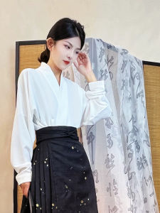 Original Hanfu Spring Summer Pure Color Plane Sleeve Collar Traditional Chinese Clothing Womens Loose Fit V-neck Top