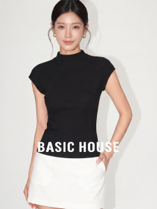 Basic House | Silk Blend Semi-High Collar Slim Waist T-shirt