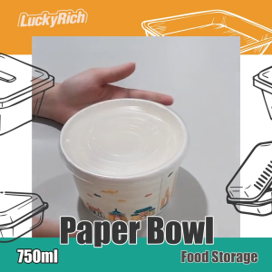 LuckyRich - Paper Bowl 750ml with Plastic cap cover - food storage - soup bowl / noodles