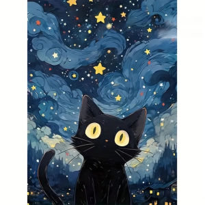 500 1000 1200pcs Jigsaw Puzzle Starry Night Sky Black Cat With Yellow Eyes Rotating Clouds And Stars Brain Teaser Family Game